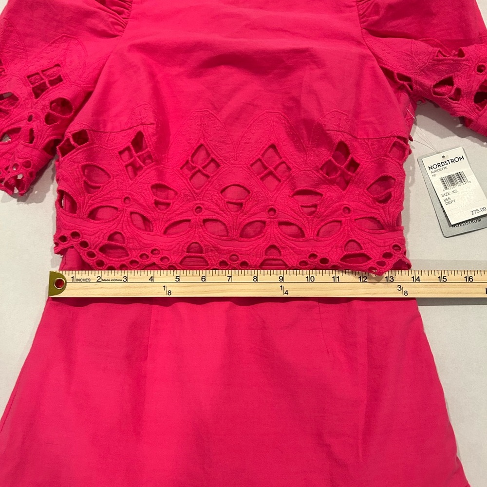 New Saylor Auroette Eyelet Puff‎ Sleeve Cotton Poplin Dress in Hot Pink Size XS - Picture 8 of 14